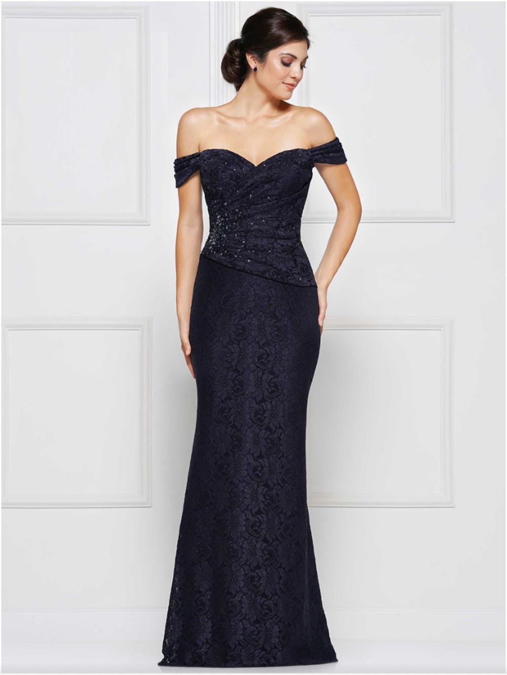 Rina di Montella Rhinestone Navy Lace Gown Sz 16 NWT